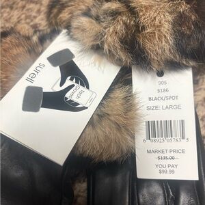 Surrell Black Leather Gloves with Fur Trim